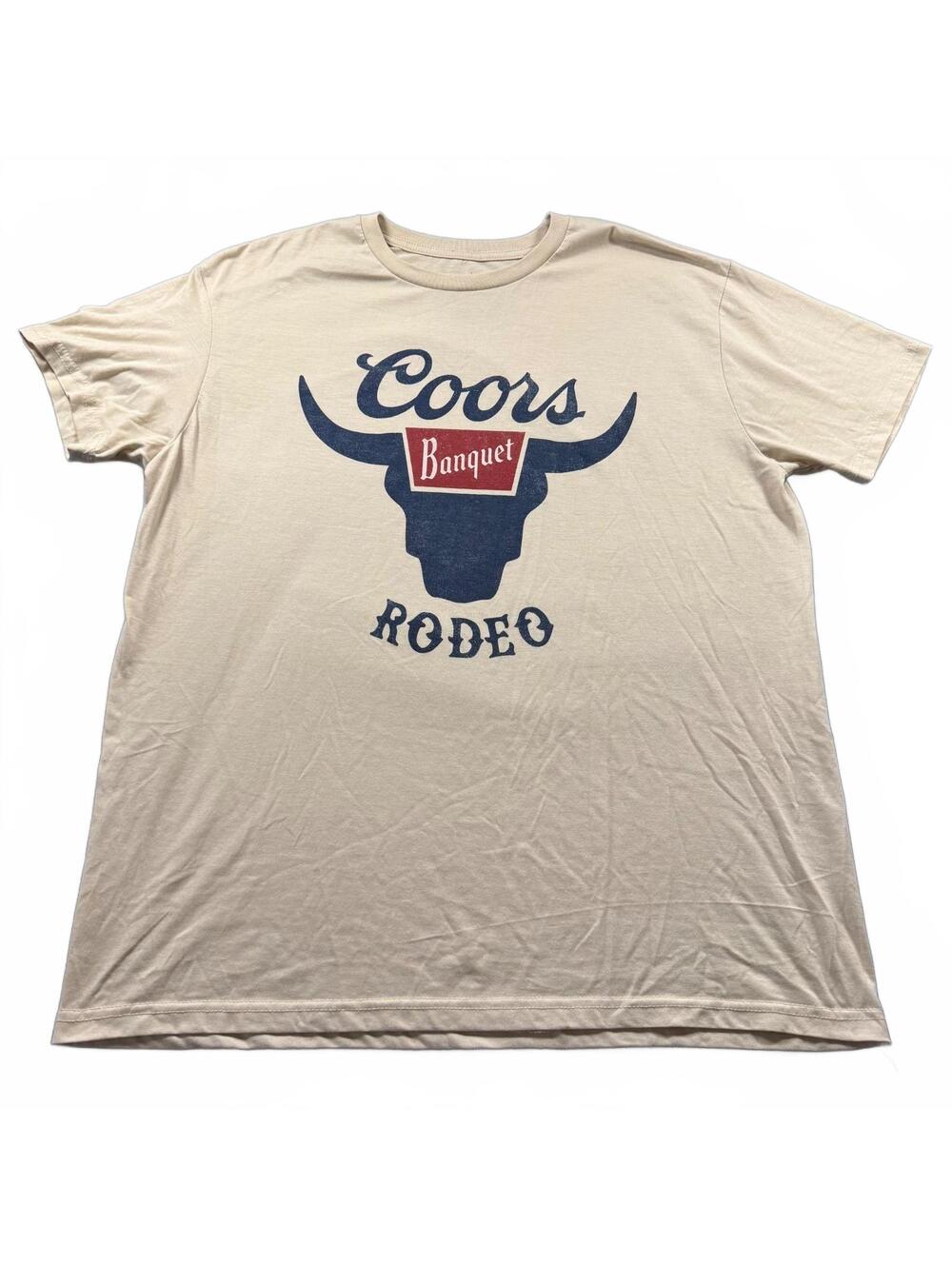 Coors Banquet Rodeo Longhorn T-Shirt Tan/Cream Men’s Large Officially Licensed